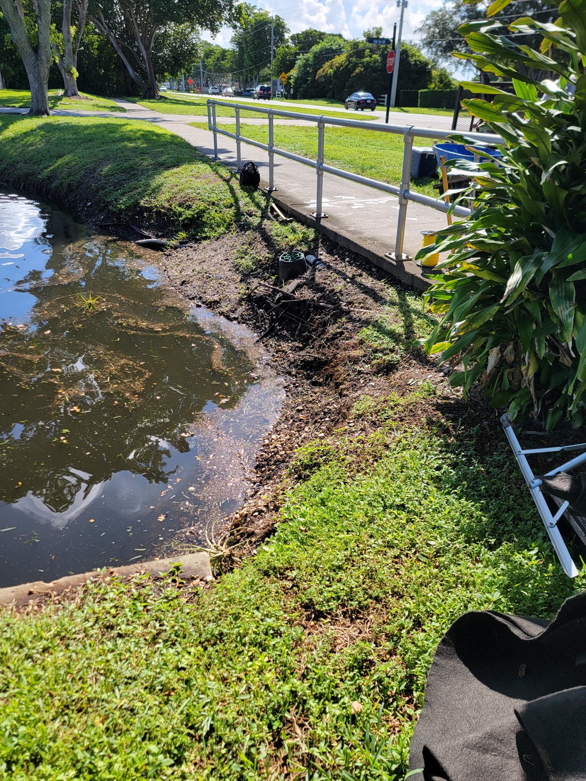 Before restoration — rip rap cement bag retaining wall
