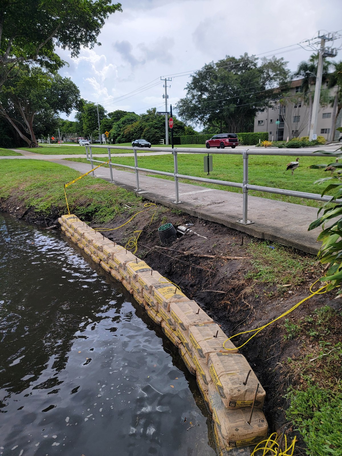 Rope anchors — rip rap cement bag retaining wall